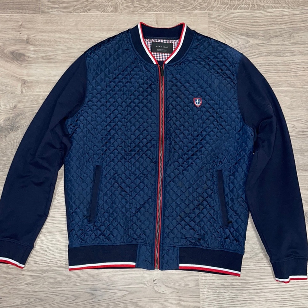 Zara Man - Navy Blue Quilted Bomber Jacket